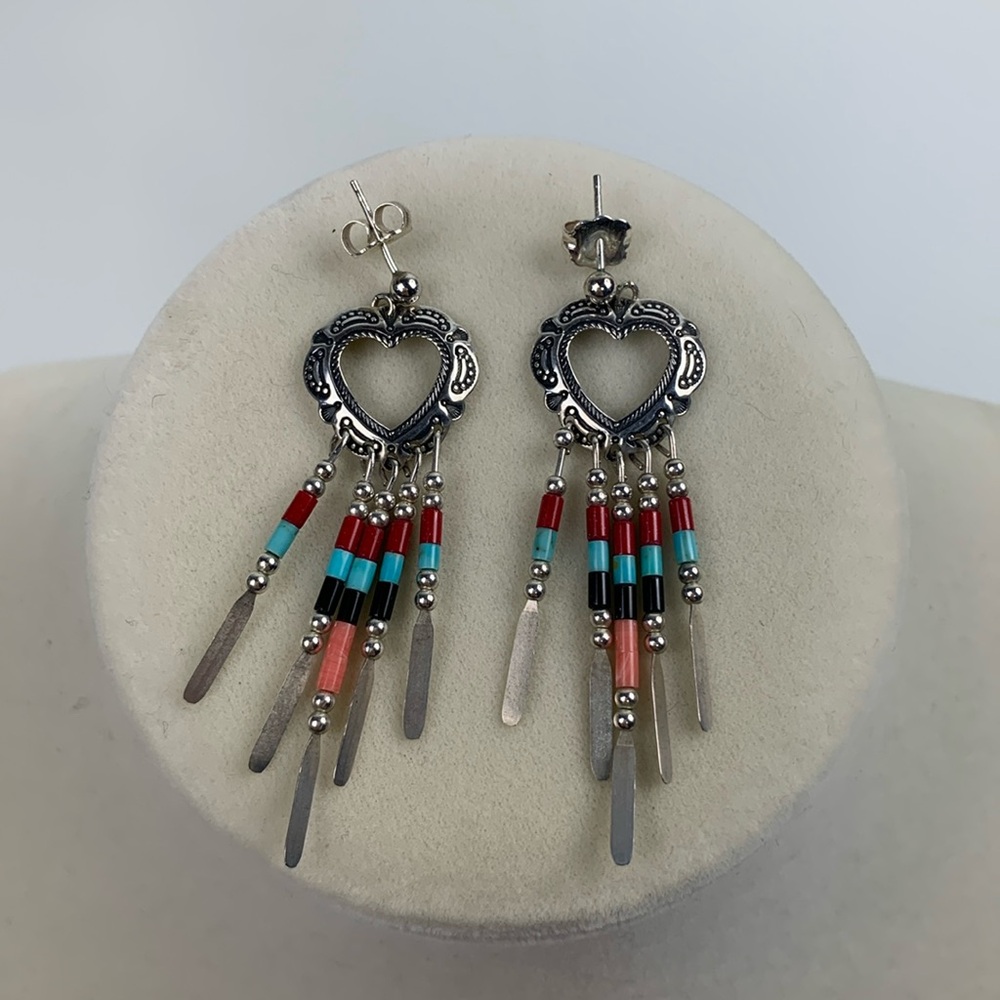 Sterling Silver Morning Sun Liquid Silver Earrings Heart Beads Posts New